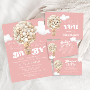 Carte D'accompagnement Teddy Bear Gold Balloons Girl Baby shower