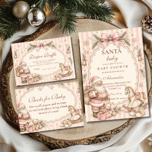 Invitation Bébé Rose Noël Shower avec Père Noël