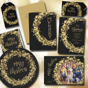 Cartes Pour Fêtes Annuelles Wreath or sur Black Photo Happy