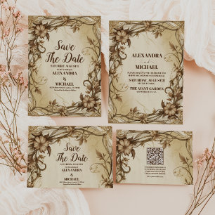 Invitation Tout En Un Mariage botanique Art Nouveau Gold