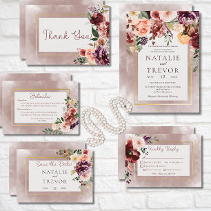 Autumn Plum Floral Bouquet Faire-part de mariage