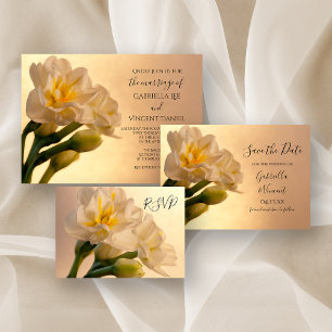 Carte de réponse RSVP de mariage blanc double jonq