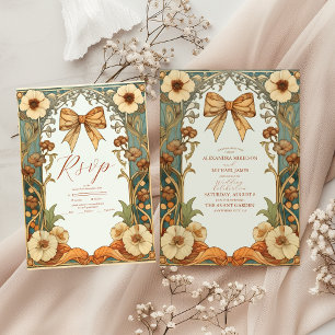 Cartons Réponse Coquette Bow Vintage Floral Art Nouveau Mariage