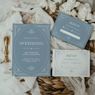 Invitation Déco moderne   Elégant Mariage bleu et blanc Dusty