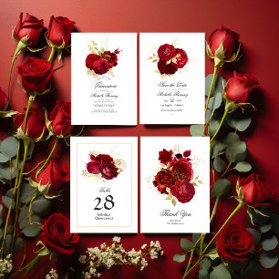 Invitation Rose Vintage Rouge et Or Quinceañera