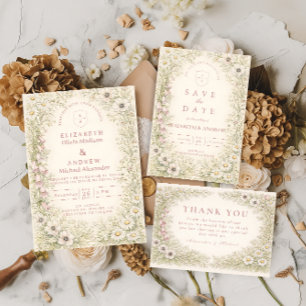 Carte De Remerciements Mariage de Jardin Botanique de Fleur Sauvage Vinta