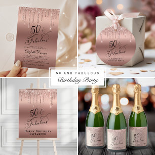 50 Fabulous Glitter Roos Gold Birthday Party Uitnodiging Briefkaart