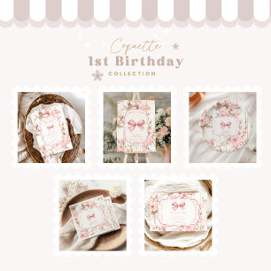 Bow Floral Fancy ONE Girl 1st Birthday Papieren Bordje