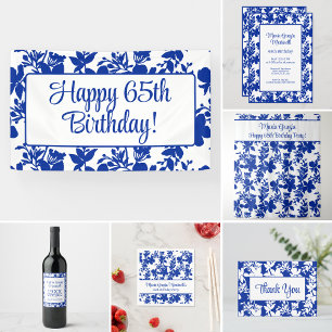 Invitation Chic Blue Azure Floral 65e anniversaire