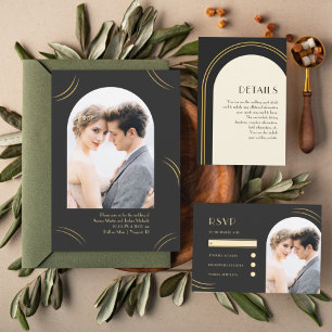 Invitation Golden Wisps Deux photo Emerald Green Mariage