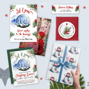 Schattigee Witte Rode Sneeuwman Kerst Winter Water Cadeaupapier