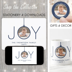 2 Foto Modern Minimalist Navy Blue Joy Feestdagenkaart