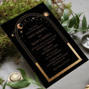 Sticker Carré Mariage d'astronomie mystique Black Gold Sun Moon