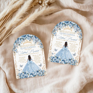 Invitation Bébé Royal Couronne d'Or Bleu Quinceañera