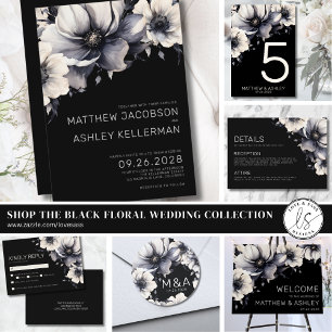 Éventail Programme moderne de cérémonie de Mariage noir flo