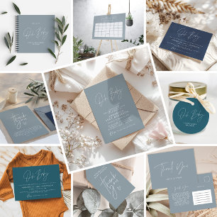 Invitation Baby shower script moderne marine bleu boho photo