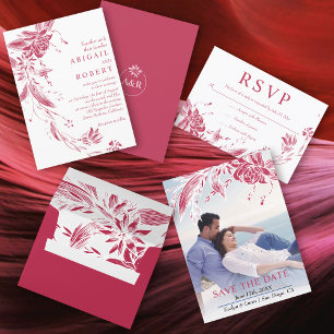 Invitation Viva magenta et mariage de guirlande fleurie blanc