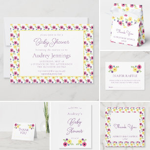 Invitation Bright rose jaune violet Floral Baby Girl Douche