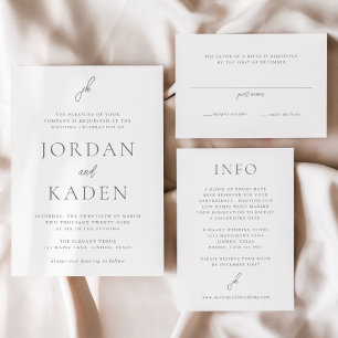 Invitation Jordan Gris Script Monogramme Élégant mariage