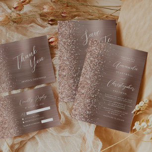 Invitation Rose Gold Glam Pailleté Métal Brossé Mariage
