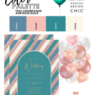 Invitation Tout En Un Palette de Couleur Champagne Turquoise Rose Gold W