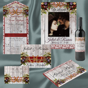 Carte Fleurs, dentelle et fer à cheval Mariage de ruban 