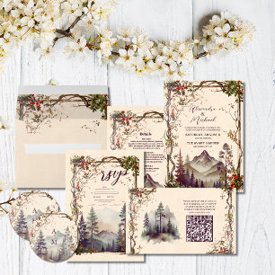 Save The Date Photo Vintage Mountain Forest Mariage À feuillage 