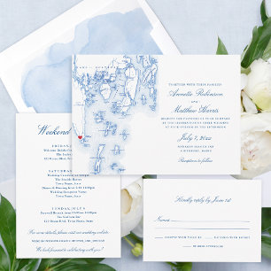 Invitation En Aluminium Southport Maine Mariage Elegant Marine et Or