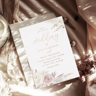 Invitation En Aluminium Mariage floral rose or, blanc et ivoire