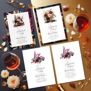 Invitation Bachelorette Bourgogne, Or et Marine