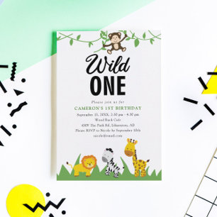 Carte Postale Safari Wild One 1er anniversaire mignonne Jungle