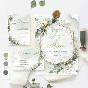 Invitation Boho verdure eucalyptus & brunch doré et mousseux
