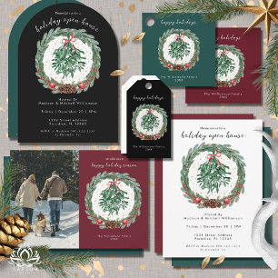 Cartes Pour Fêtes Annuelles Couronne de Noël aquarelle rustique Gui 