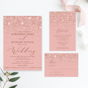 Invitation Or Rose moderne Étincelle feuille parties scintill