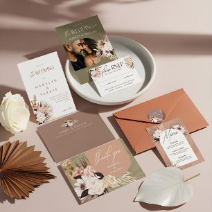 Save The Date Bohème Chic Moderne Bohème Aquarelle Flore Photo