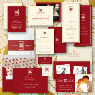 Invitation Rectangle Double Bonheur Mariage Chinois Simple