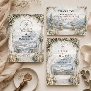 Invitation Mariage d'hiver rustique à la montagne