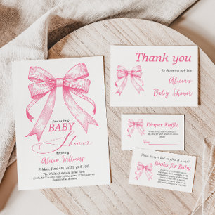 Invitation Coquette Pink Bow Retro Baby shower fille