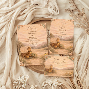Invitation Mariage Champêtre Vintage sous Wagon Covered