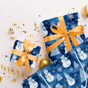 Ruban En Satin Snowmen Blue hiver Noël Motif