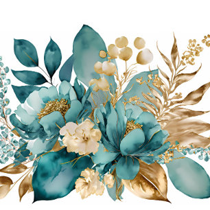 Invitation Elégant Turquoise & Gold Floral mariage