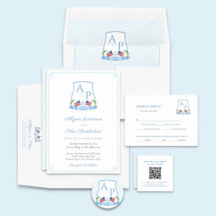 Sticker Carré Préppy Rouge Blanc Bleu Drapeau Mariage Crest Favo