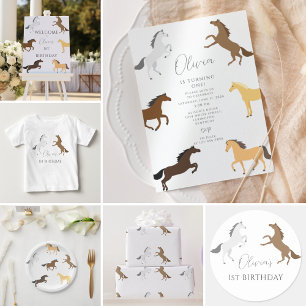 Serviette En Papier Cheval Cowgirl équestre élégant 1er anniversaire