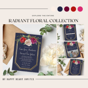 Invitation Radial Floral Navy Bleu Bourgogne Rouge Mariage In