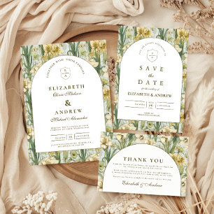Invitation Mariage avec Arche Florale Vert Sauge