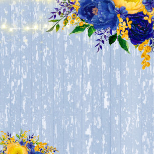 Invitation Indigo Yellow Peony Wood Lights Mariage