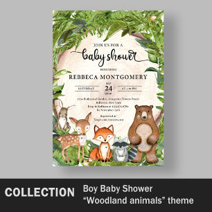 Invitation Bois animaux de forêt verdure tranche de bois