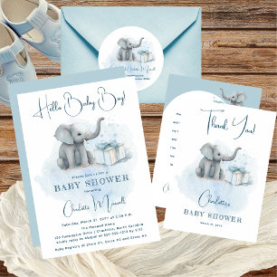 Carte De Remerciements Baby Elephant Hello Baby Boy Baby shower bleu