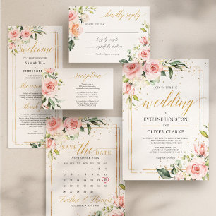 Invitation Superbe cadre rose rose floral or rose rousse nous
