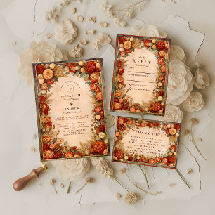Cartons Réponse Mariage Floral de la Récolte d'Automne